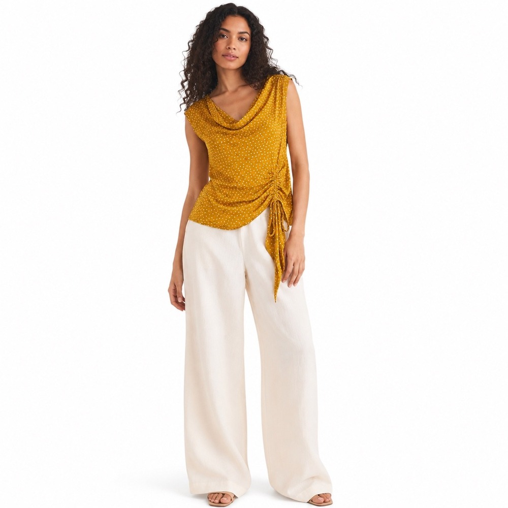 Maeve Anthropologie Top 100% Silk Yellow Polka Dot Quiet Luxury Boho Womens‎ 8